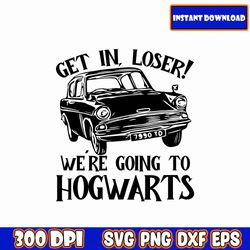 get in loser we're going to hogwarts svg, magic harry png svg bundle, potter png, magic wizard png svg, hogwarts svg png