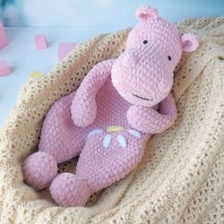 Pattern crochet animal, Hippo comforter, Snuggler toys, Pattern Hippo, Amigurumi Hippo Lovey, PDF Tutorial in English.
