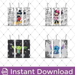 mickey, minnie, baby yoda, stitch, cartoon 20oz tumbler, 20oz skinny tumbler sublimation design, png instant download