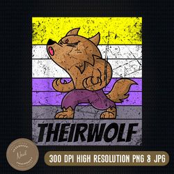 vintage theirwolf png, vintage theirwolf nonbinary pride non binary shirt lgbtq png, png high quality, png, digital
