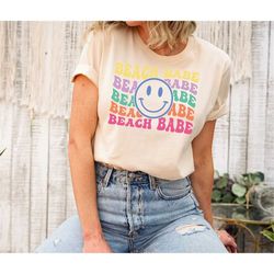 groovy beach babe shirt, retro summer shirt,smiley face t-shirt,boho beach vibes tee,girls beach trip shirt,vintage beac