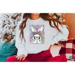 leopard bunny sweatshirt gift for easter, easter bunny shirt, cute bunny shirt,colorful bunny hoodie,happy easter day te