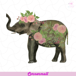 elephant with rose flowers watercolor painting png, trending png, elephant png, flower elephant png