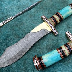 Marvelous Custom Hand Made Damscus Steel Fancy Hunting Bowie Knife With Sheath