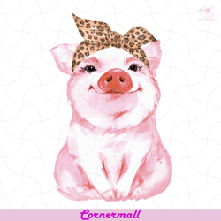 pig wearing leopard bandana png, trending png, pet png, animal png, cute pig png, leopard bandana png