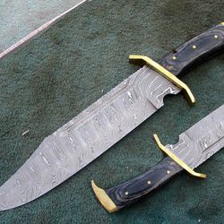 Custom Hand Made Damascus Steel Timber Rattler Bowie Western Hunting Bowie