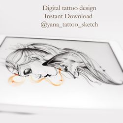 Fox Tattoo Design for Woman Fox Tattoo Sketch for Females Woman Portrait Tattoo Ideas, Instant download JPG, PDF, PNG