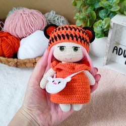 Crochet little doll in tiger outfit pattern Eng PDF