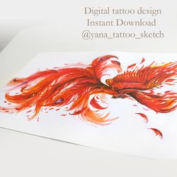 Phoenix Tattoo Design Watercolor Phoenix Tattoo Sketch Phoenix Tattoo Ideas, Instant download JPG, PNG