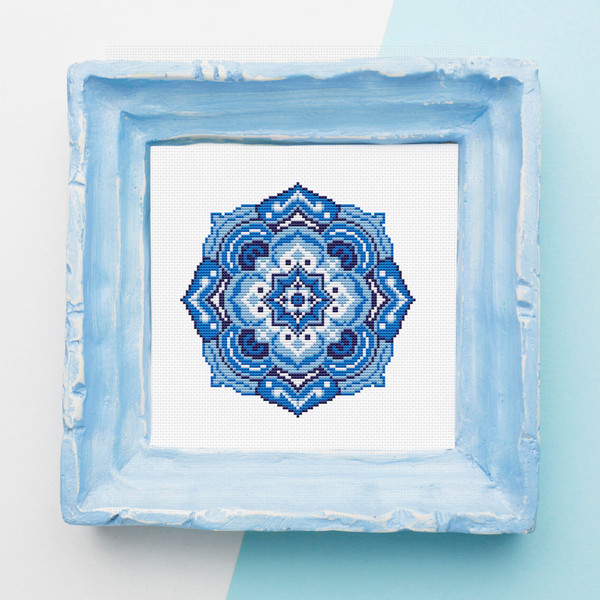 Mandala blue cross stitch pattern