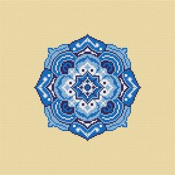 Mandala blue and white cross stitch pattern ornament mandala counted cross stitch chart Meditation Embroidery Pattern