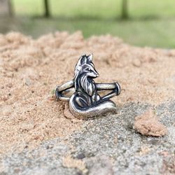 Silver fox ring, Size 5 - 9 US, Sterling silver, Made to Order