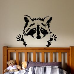 Cute Coon Sticker, Raccoon, Baby Room Sticker, Car Sticker, Wall Sticker Vinyl Decal Mural Art Decor