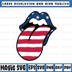 patriotic rock n roll lips tongue out svg png, fourth of july png, patriotic lips png, usa 4th of july svg designs,  ame