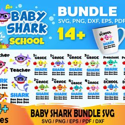 14 baby shark school bundle svg, cartoon svg, baby shark svg, cartoon svg, baby shark svg, baby shark themed, baby shark