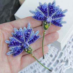 beaded brooch cornflower jewelry beaded brooch flower embroidered brooch cornflower brooch jewelry cornflower pin