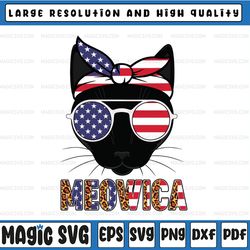 meowica 4th july cat png, american flag patriotic png, patriotic cat sunglasses bandana, 4th of july gift instant downlo