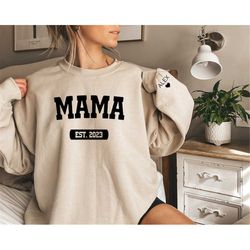 personalized mama shirt with kids names sleeve, custom momma sweater, est date mom sweatshirt, cute new mom gift est, ch