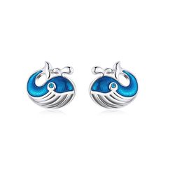 Blue whales studs, Sterling silver earrings, Whale lover gift, Sea animal jewelry