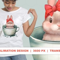 Bunny in cup. Cute PNG sublimation design