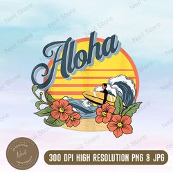 aloha hawaiian beach surf png sublimation, retro vintage aloha, distressed and clean summer sublimation design png
