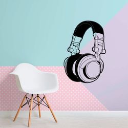 Headphones Sticker, Listen To Music Wall Sticker Vinyl Decal Mural Art Decor