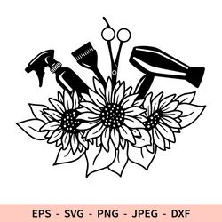 Barber Floral Border Svg Sunflowers Salon Logo Flowers Barber Design File for Cricut dxf for laser cut