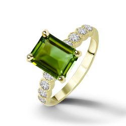 Green Tourmaline Ring - Statement Ring - Gold Ring - Engagement Ring - Rectangle Ring - Cocktail Ring - Green Stone Ring