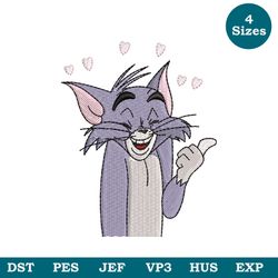 tom cartoom machine embroidery design file 4 sizes, tom and jerry cartoon embroidery pes dst jef  - instant download