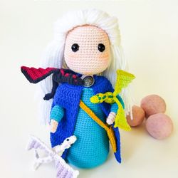 Mother of Dragons Crochet Pattern PDF in english. Doll girl Daenerys and her dragons- Amigurumi crochet pdf tutorial DIY