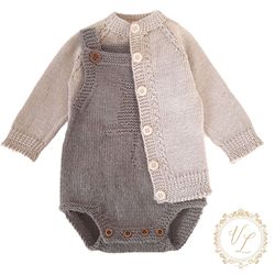 Baby Cardigan and Romper Knitting Pattern | PDF Knitting Pattern | Baby Romper and Cardigan Pattern | V54