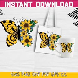 Sunflower Butterfly svg, Sunflower svg, Butterfly svg, Sunflower Butterfly for Cricut, Sunflower with Butterfly cut file