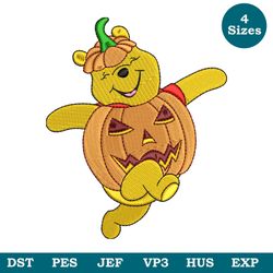 Pumpkin Pooh Machine Embroidery Design File 4 Sizes, Cartoon Embroidery Design, Halloween Embroidery File Pes, Dst Jef