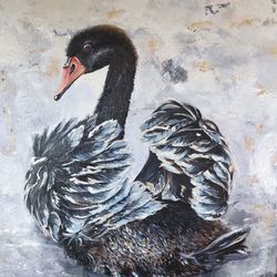 modern art painting acrylic textured painting on canvas on stretcher black swan