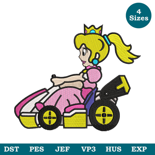 Priencess Kart Machine Embroidery Design File 4 Size, Super Mario Embroidery File, Game Embroidery Pe,s, Dst, Jef File Image 1.jpg