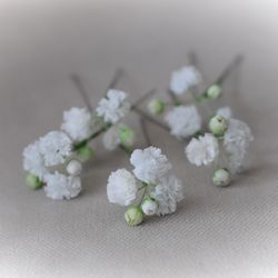 Wedding hairpins set of 5 with handmade flowers. Bridal floral headpiece. Greenery hair comb. Flower hair accessories