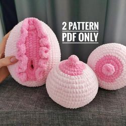Crochet plushie vulva and boobs pattern, crochet vagina pattern, Amigurumi pattern pdf, Pdf photo tutorial, Funny mature