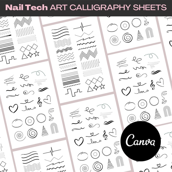 Nail Art Calligraphy Sheets, Nail Sketch Book, Nail Practice | Inspire ...