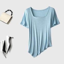 french square collar irregular hem short-sleeved all-match t-shirt summer