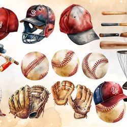 baseball watercolor clipart bundle