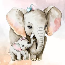 mother / baby elephant boy girl clip art