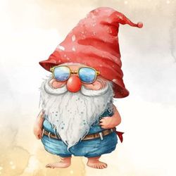 gnome summer watercolor clipart bundle
