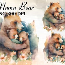 mama and baby bear watercolor clipart