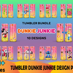 10 disney dunkie junkie tumbler png bundle, 20oz wrap png