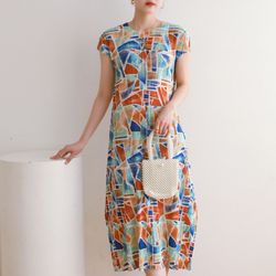 summer new print pleated plus size casual dress