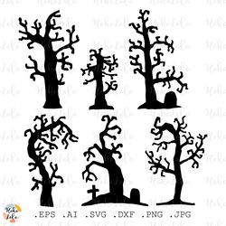 Halloween Tree Svg, Halloween Tree Silhouette, Halloween Tree Cricut, Stencil Templates, Clipart Png, Halloween Clipart