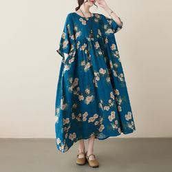 summer new retro loose plus size a-line dress for women