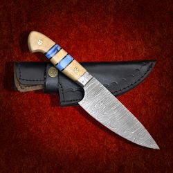 custom handmade bowie hunting knife damascus stee with leather sheath hunting knife skinner knife  hand forged mk5049m