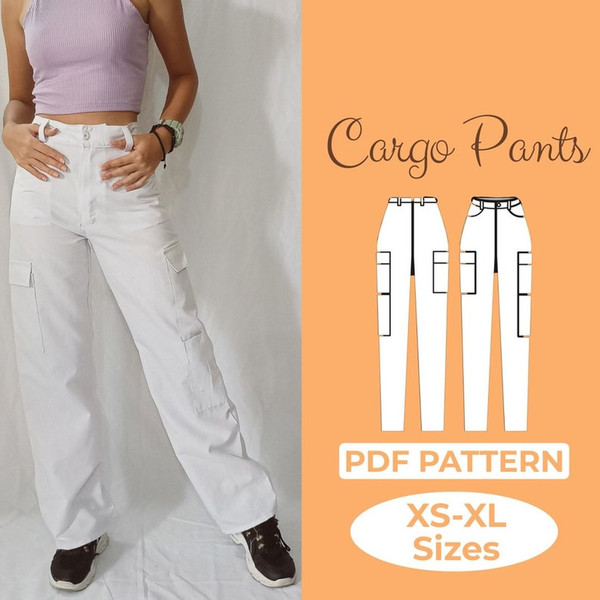 High Waisted Cargo Pants Pattern for Women, Baggy Pocket Pan