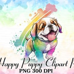 rainbow happy puppy watercolor clipart